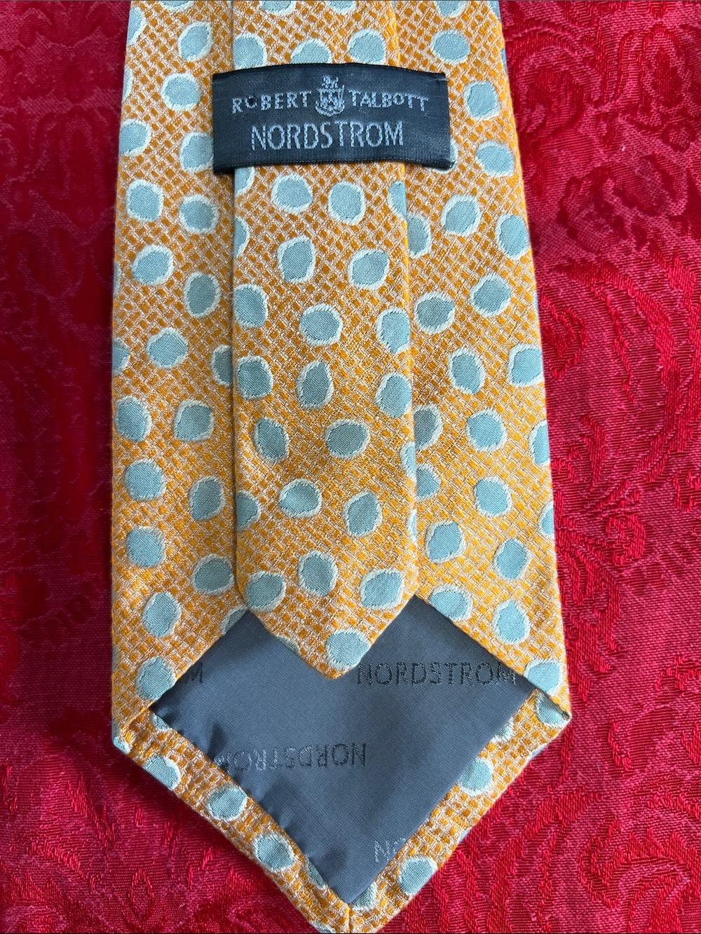Robert Talbott Nordstrom Silk Tie Yellow Blue Polka Dot Made USA 4" Wide